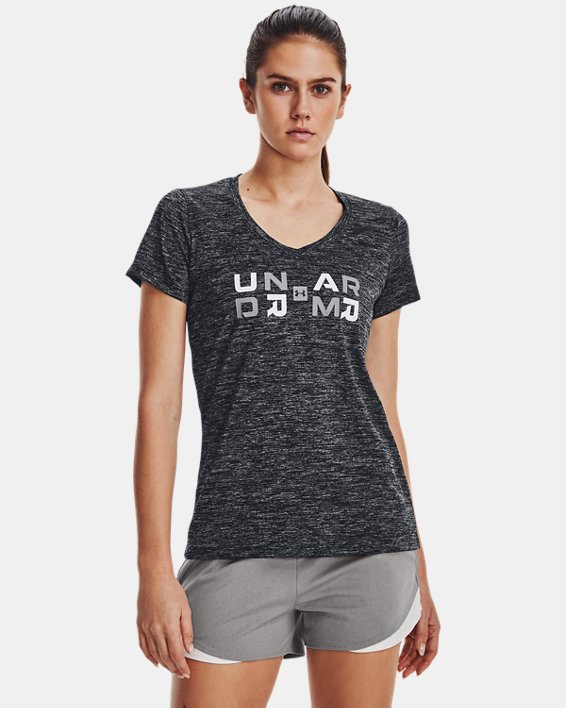 Women's UA Tech™ Twist Graphic V-Neck Short Sleeve, Black, pdpMainDesktop image number 0